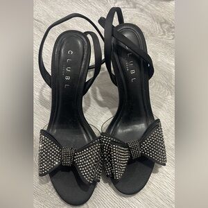 Club L London Black Studded Bow Strappy Heels